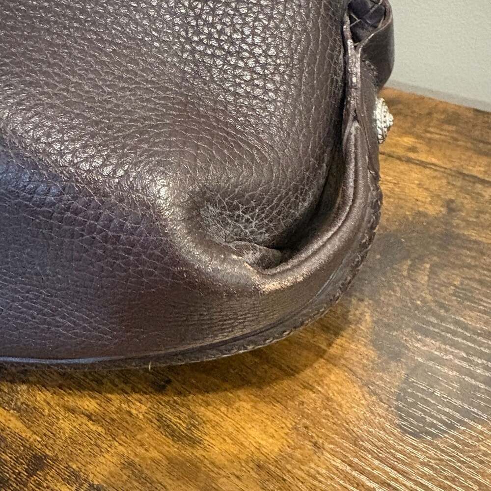 Brighton Brown Leather Shoulder Tote Bag Woven Braided Front - Picture 6 of 15